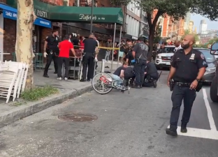 The scene of an August 15 Greenwich Village crash, when a cyclist was struck by a Mercedes-Benz fleeing the NYPD in a chase the began in Alphabet City.