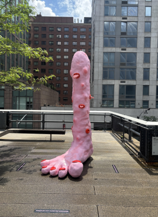 Mika Rottenberg’s <i>Foot Fountain (pink)</i>. The pink foot sculpture has sparked widespread debate, with citizens unsure whether the piece deserves a spot on one of New York’s most iconic tourist landmarks.