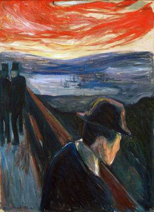 Edvard Munch, &#x201c;Sick Mood at Sunset, Despair,&#x201d; 1892, Oil on canvas, 36 1/4 &#xd7; 26 3/8 in., Thielska Galleriet, Sweden, &#xa9; 2017 Artists Rights Society (ARS), New York. Photo &#xa9; Thielska Galleriet, Sweden, Photo: Tord Lund