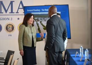 Governor Kathy Hochul and Mayor Eric Adams at a meeting with President Joe Biden and FEMA officials on Hurricane Fiona relief efforts, September, 22, 2022. Photo: Kevin P. Coughlin / Office of Governor Kathy Hochul