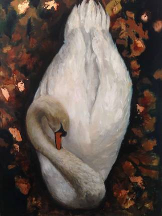Hilary Robin McCarthy&#x2019;s oil painting &#x201c;Sleeping Swan&#x201d; is on view at the Wild Bird Fund Gallery through June 11. Photo: Hilary Robin McCarthy.