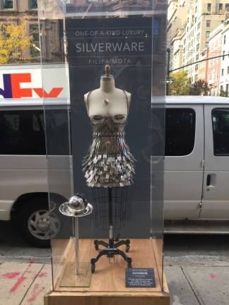 Filipa Mota created her 1920s-inspired dress from old silverware found at vintage stores. Photo: Carson Kessler