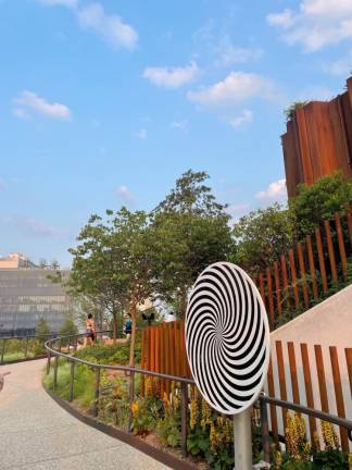 The park features interactive elements such as a hypnotic, spinning black and white spiral. Photo: Nathan Hughes