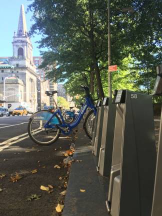 A Citi Bike docking station on Central Park West near 96th Street. Photo: Madeleine Thompson