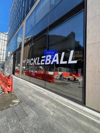 The word “pickleball” is now splayed across the front of the Life Time facilities at PENN 1.