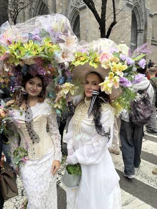 Mom and daughter model their Easter bonnets and outfits at the annual parade outside St. Patrick’s Cathedral.