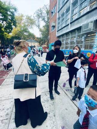 Manhattan Borough President Gale A. Brewer on the opening day of school. Photo: Office of the Borough President