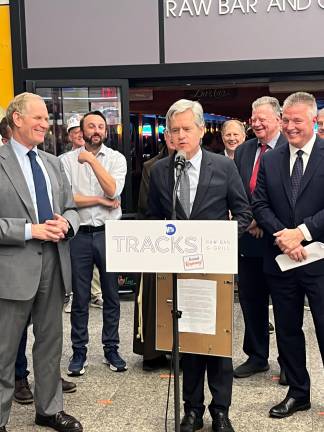 Manhattan Borough President Brad Hoylman-Sigal lightens the moment during the commemoration of the Tracks re-opening on September 17.