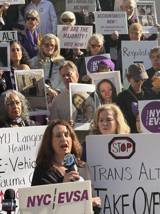 E-bike violence victims declare “We are the majority!” at Sept. 27 City Hall rally.