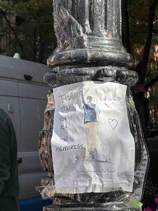 A drawing of Matthew Perry that was left on the street post saying, “Thank you for all the memories.”