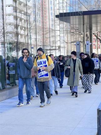 Roughly 950 non-tenured faculty members at NYU are on strike as of March 23. They’re picketing outside the John A. Paulson Center on Mercer St.