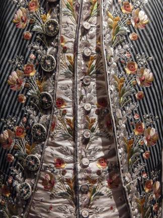 Lavish needlework on a man's suit, like the type worn at Versailles, from about 1780. Photo: Adel Gorgy