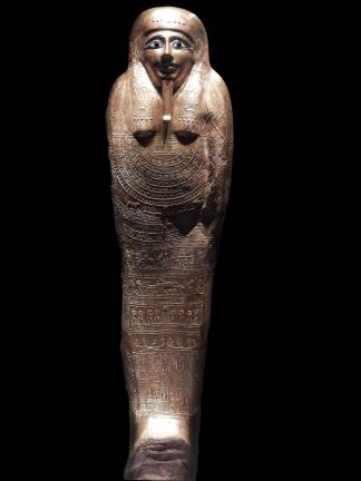 Gilded coffin of the priest Nedjemankh, late Ptolemaic period (150-50 B.C.). Cartonnage, gold, silver, resin, glass, wood. Photo: Adel Gorgy