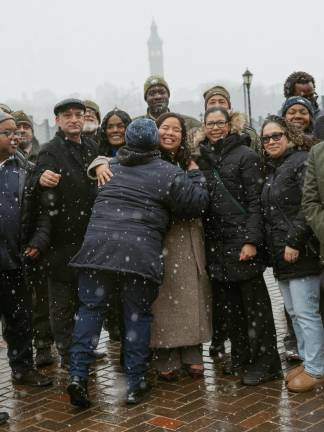 Tricia Shimamura and Parks workers on High Bridge after she was named Commissioner.