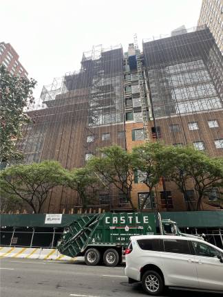 A view of the (now thoroughly scaffolded) complex from across Columbus Avenue.