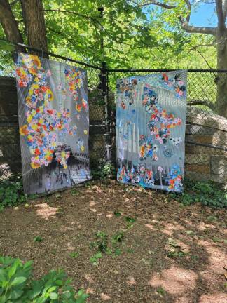 WOOLPUNK®’s banners on display in Riverside Park as part of the “Re:Growth” exhibit, curated by Karin Bravin. Photo: WOOLPUNK®