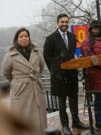 Tricia Shimamura and Mayor Mandami on High Bridge introducing her as Parks Commissioner.