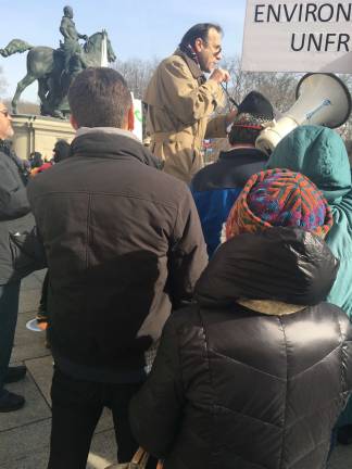 Michael Hiller, attorney for Community United to Protect Theodore Roosevelt Park, spoke at the protest on Saturday, Oct. 2. Photo: Richard Barr