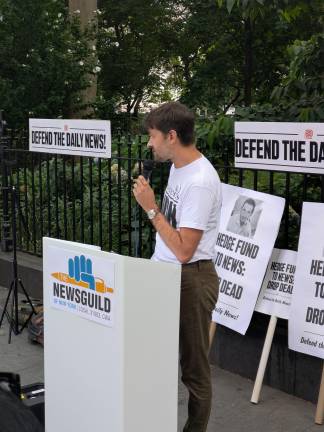 <i>Daily News</i> transit reporter, union rep and event emcee, Evan Simko-Bednarski.