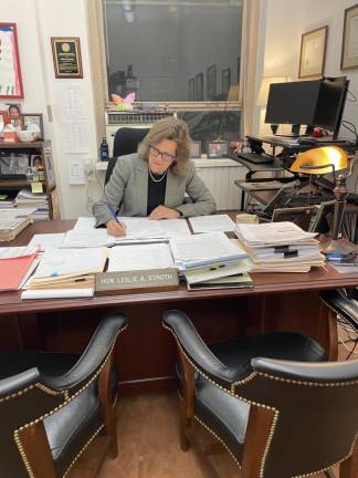 Acting Supreme Court Justice Leslie A. Stroth at her desk. Photo courtesy of Leslie A. Stroth