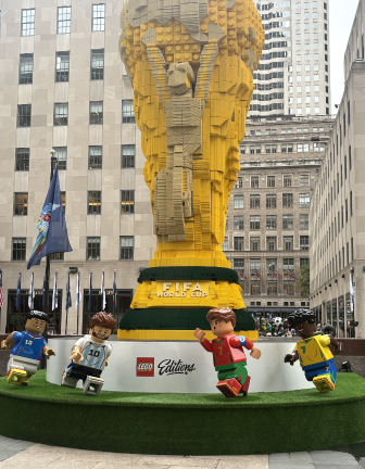 The 1,363,403-brick LEGO FIFA World Cup trophy, standing at 26.5 feet.