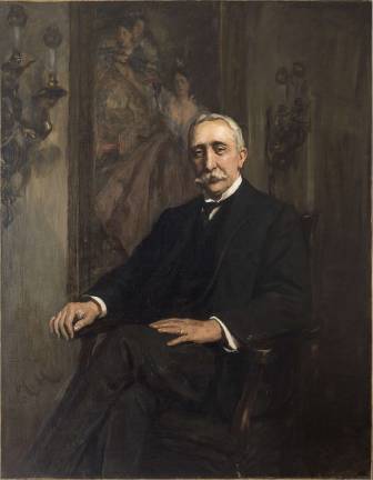 Herbert von Herkomer, Carl Meyer, 1908, oil on canvas (canvas: 56 x 44 in. framed: 65 x 54 in.) The painting Mrs. Carl Meyer and her Children can be seen in the background.