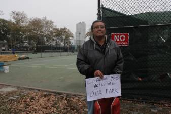 Tonto Cabrera, a sixteen-year resident of the Lower East Side, at the East River Park tennis courts. Photo: Gaby Messino