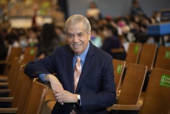 Michael Presser of Inside Broadway feels very at home in a theater as he’s been bringing live theater to schools for several decades. Photo: Elena Olivo, Inside Broadway