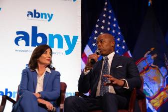 Governor Kathy Hochul and Mayor Eric Adams at announcement for New New York panel’s action plan. Photo: Don Pollard / Office of Governor Kathy Hochul