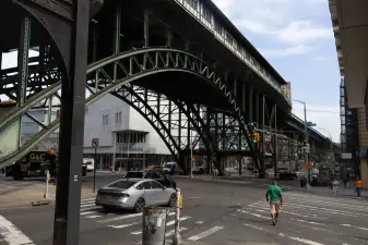 The elevated 125th Street train station is near Columbia University’s Manhattanville campus, April 16, 2026.