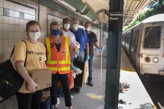 New York City Transit Chief Customer Officer Sarah Meyer (left), interim President Sarah Feinberg (second from left) and MTA NYCT staff prepared on Sunday, June 7 for the the subway’s safe return reopening on Monday, June 8.