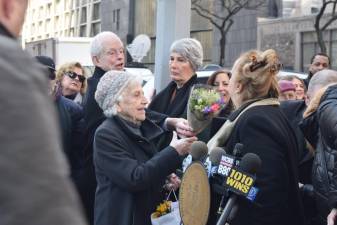 Olive Freud (left), president of the Committee for Environmentally Sound Development, with Manhattan Borough President Gale Brewer at Monday's press conference.