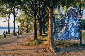 Glen Wilson’s work on display in Riverside Park as part of the “Re:Growth” exhibit, curated by Karin Bravin. Photo: George de Castro-Day