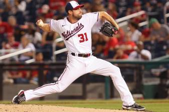 Max Scherzer pitching in the top of the sixth inning from Nationals vs. Reds at Nationals Park, May 25th, 2021 Photo: Patrick Rouin / All-Pro Reels Photography, via Flickr