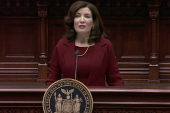 Kathy Hochul during her 2024 State of the State address, where she alluded to a new set of legislative proposals set to enhance the enforcement against unlicensed smoke shops.