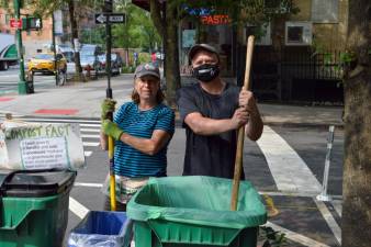 Gwen Ossenfort (left) and Mike McAllister (right) posed for a photo together at the Reclaimed Organics Upper West Side drop-off on a Wednesday in late July. Photo: Abigail Gruskin