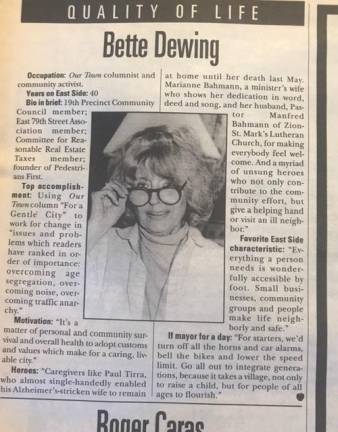 Bette Dewing won a “Quality of Life” OTTY Award in 1996. Photo courtesy of Todd Brabec