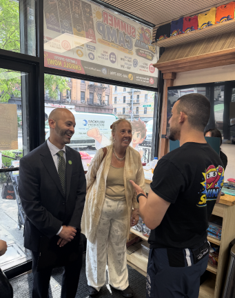The two visited a variety of different storefronts, including retail, delis, and restaurants.