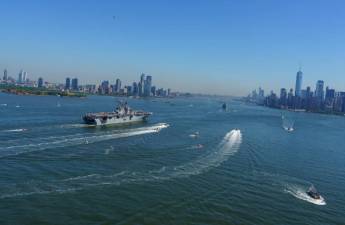 Parade of ships at Fleet Week entering New York Harbor for Fleet Week. Photo: Benny Polatseck/Mayoral Photography Office