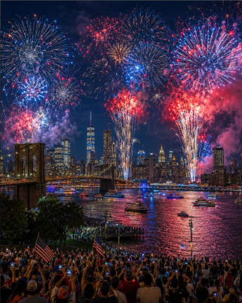 July 4th fireworks blasted along the East River.