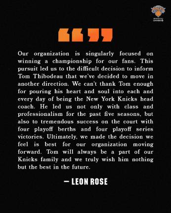 In the words of Knicks General Manager Leon Rose . . .