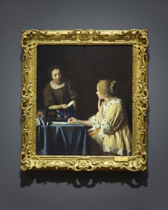 <i>Mistress and Maid</i>, painted by Dutch master Johannes Vermeer ca. 1664-67, an oil on canvas that was the last picture that founder Henry Clay Frick purchased for his collection in 1919. It’s the centerpiece of the current show.