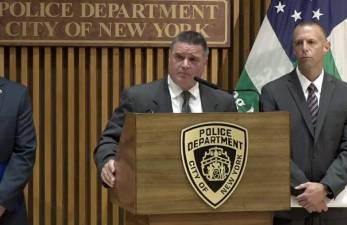 NYPD Chief of Detectives James Essig holds a press conference to announce the arrests of Luc Tatchiem Noubissi and Jhonatan Cortez-Lopez, two men who allegedly committed a string of sexual crimes against women in or near Riverside Park.