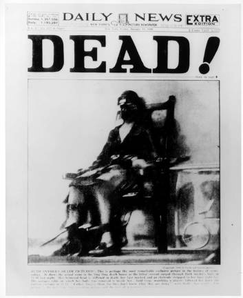 This famed and controversial Page One photo ran in the Daily News on January 13, 1928&#xa0;under a single stark word &#x2013; &#x201c;DEAD!&#x201d; &#x2013; after a photographer using a hidden ankle camera shot a photo of the murderess Ruth Snyder at the moment she was electrocuted at Sing Sing Prison. The photo triggered a debate about capital punishment that continues to this day. Photo:Tom Howard, Daily News photographer,&#xa0;via&#xa0;Wikimedia&#xa0;Commons