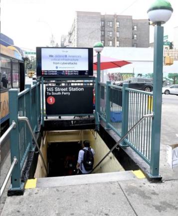 Downtown entrance to the 1 train at 145th Street.