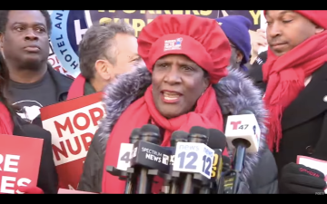 Nancy Hagans speaking at press conference, Jan. 15