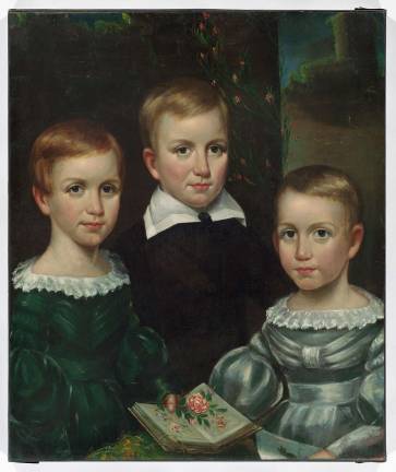 Otis Allen Bullard (1816&#x2013;1853),&#xa0;Emily Elizabeth, Austin and Lavinia Dickinson. Oil on canvas, ca. 1840. Houghton Library, Harvard University.
