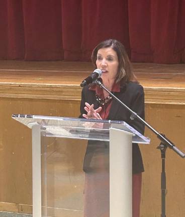 Gov. Kathy Hochul spoke Jan. 18 at a brunch at the Riverside Church on the eve of Martin Luther King Day. She cited modern day concerns over ICE enforcement as an issue that would have galvanized the slain civil rights leader.