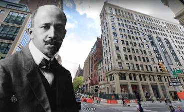 Street view of 70 Fifth Avenue (map data © 2020 Google) and a photo of W.E.B. DuBois in 1918 from Library of Congress, via Wikimedia Commons. DuBois headed The Crisis Magazine which published from 70 Fifth Avenue and was the first publication that catered directly to African American people. Image courtesy of the GVSHP