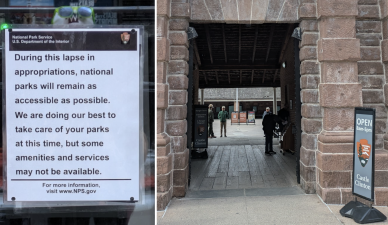 Left: African National Burial Monument Closed! Right: Castle Clinton Open! Oct. 30, 2025.